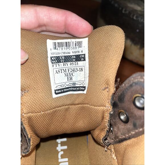 Carhartt Safety Boots Men Size 11 ASTM F2413-18 Brown Steel Toe - Picture 3 of 5